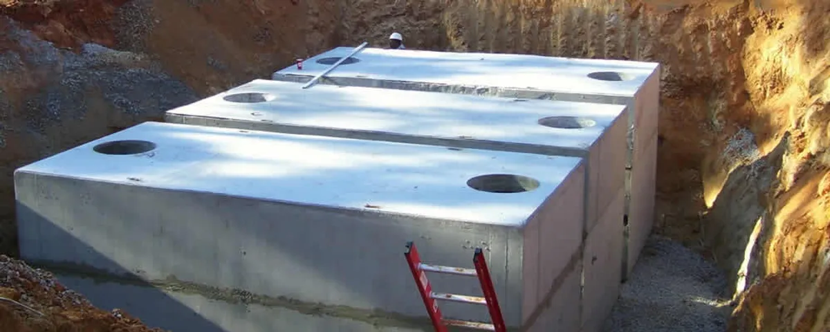 Septic tank installation site with a newly placed concrete tank in Oak Park, IL